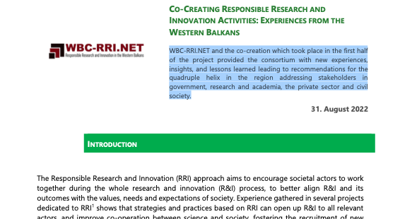 Co-Creating Responsible Research and Innovation Activities: Experiences from the Western Balkans